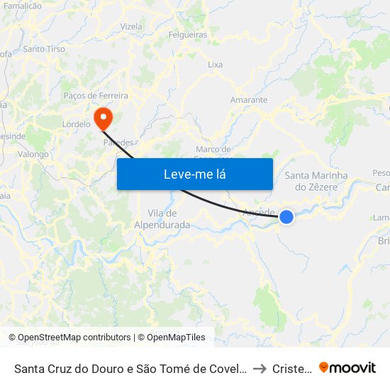 Santa Cruz do Douro e São Tomé de Covelas to Cristelo map