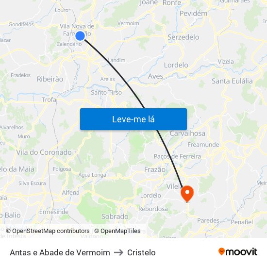Antas e Abade de Vermoim to Cristelo map