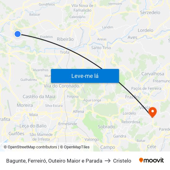 Bagunte, Ferreiró, Outeiro Maior e Parada to Cristelo map