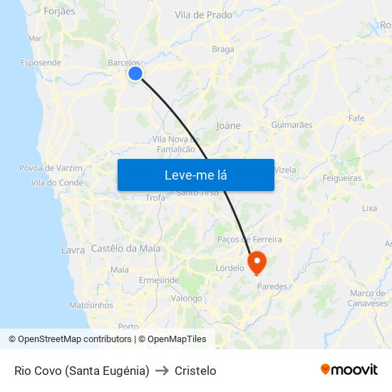 Rio Covo (Santa Eugénia) to Cristelo map