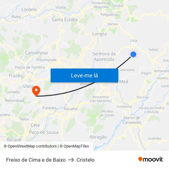 Freixo de Cima e de Baixo to Cristelo map