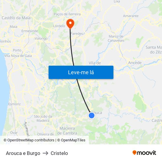 Arouca e Burgo to Cristelo map