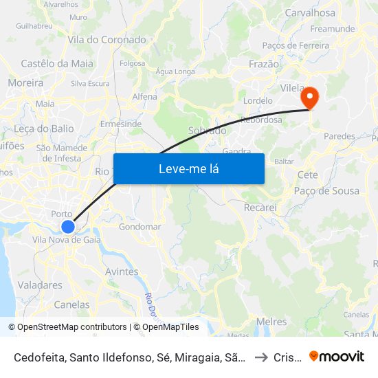 Cedofeita, Santo Ildefonso, Sé, Miragaia, São Nicolau e Vitória to Cristelo map