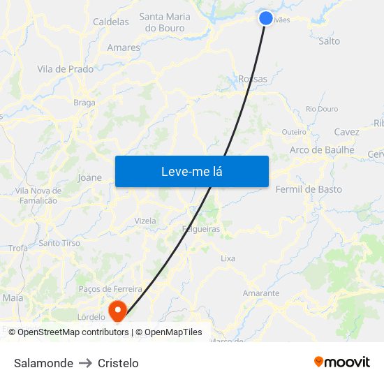 Salamonde to Cristelo map