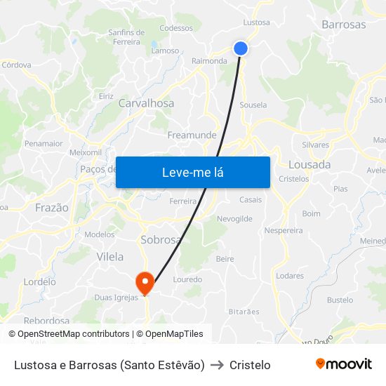 Lustosa e Barrosas (Santo Estêvão) to Cristelo map
