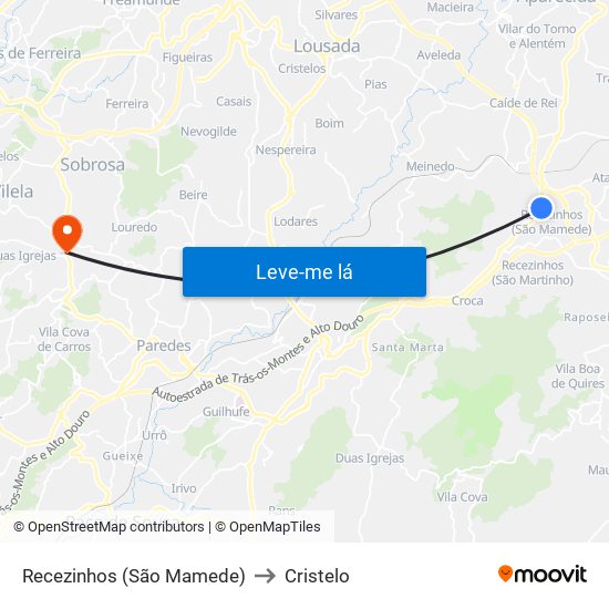 Recezinhos (São Mamede) to Cristelo map
