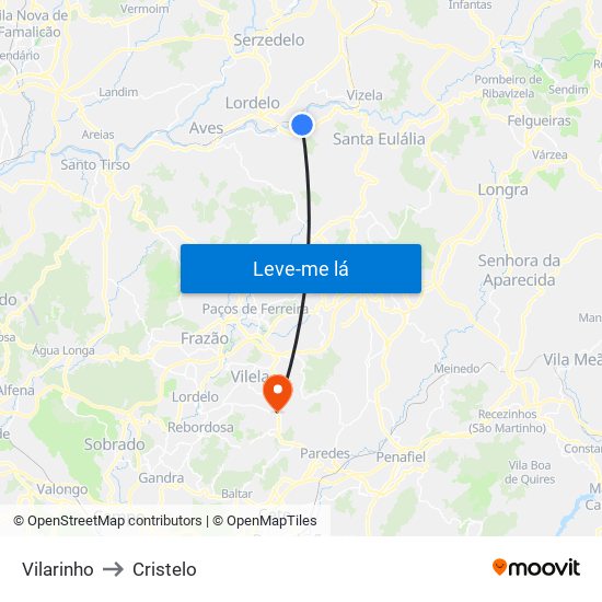 Vilarinho to Cristelo map