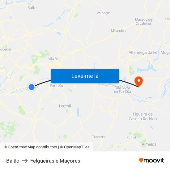 Baião to Felgueiras e Maçores map