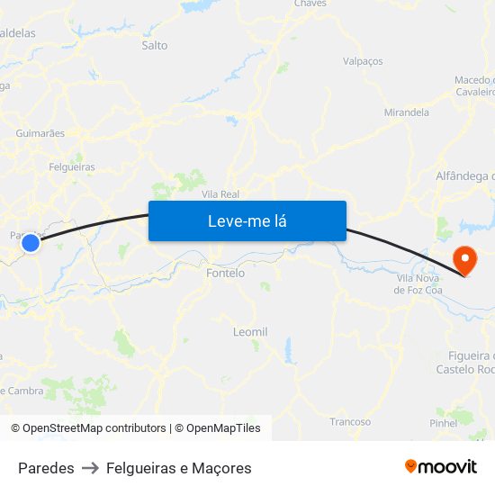 Paredes to Felgueiras e Maçores map