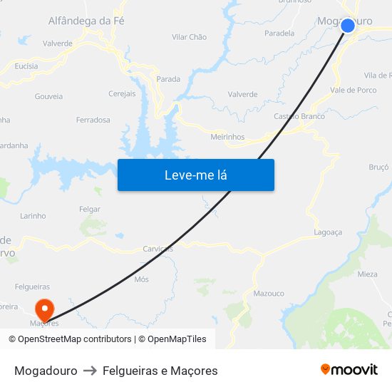 Mogadouro to Felgueiras e Maçores map