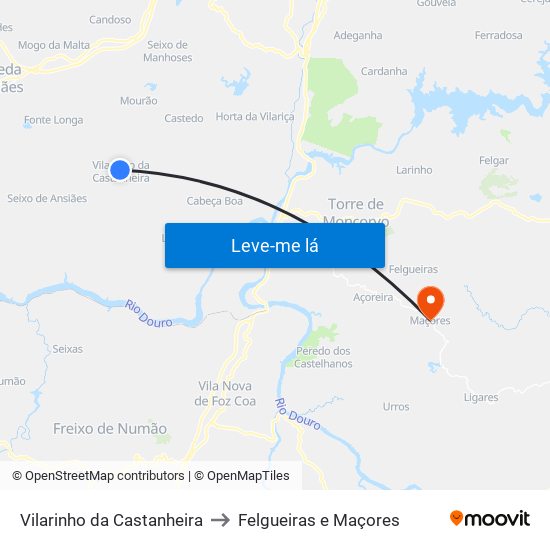 Vilarinho da Castanheira to Felgueiras e Maçores map