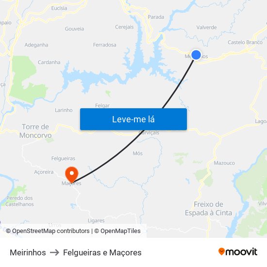 Meirinhos to Felgueiras e Maçores map