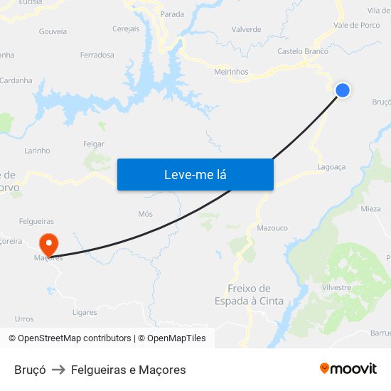 Bruçó to Felgueiras e Maçores map