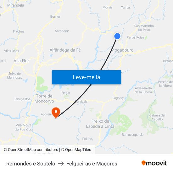 Remondes e Soutelo to Felgueiras e Maçores map