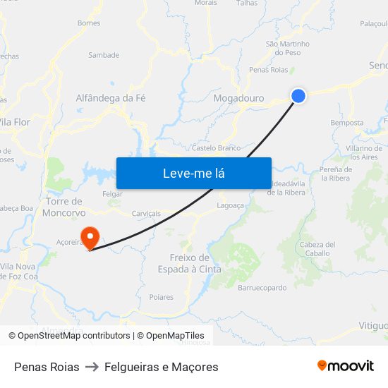 Penas Roias to Felgueiras e Maçores map