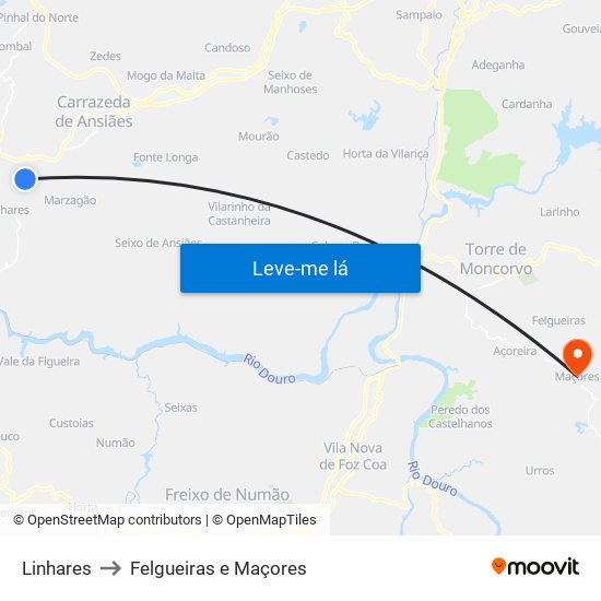 Linhares to Felgueiras e Maçores map