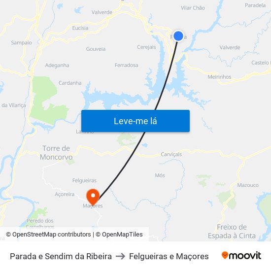 Parada e Sendim da Ribeira to Felgueiras e Maçores map