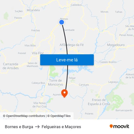 Bornes e Burga to Felgueiras e Maçores map