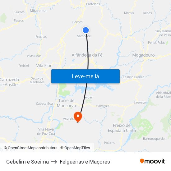 Gebelim e Soeima to Felgueiras e Maçores map