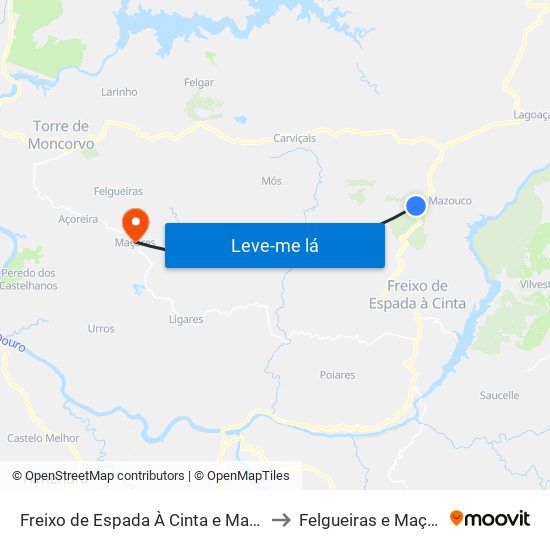 Freixo de Espada À Cinta e Mazouco to Felgueiras e Maçores map