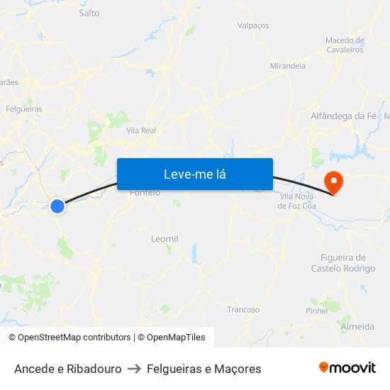 Ancede e Ribadouro to Felgueiras e Maçores map