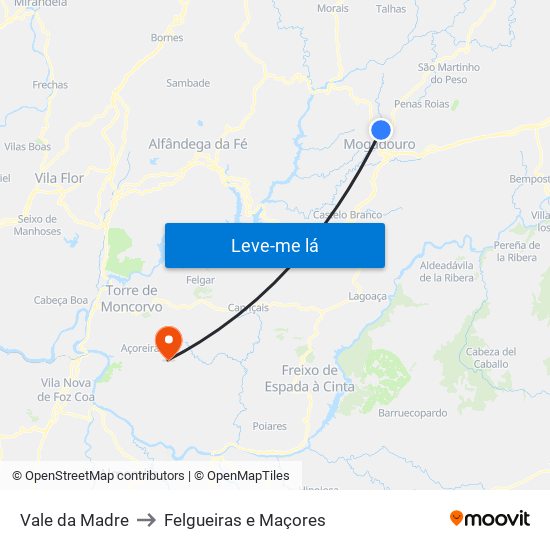 Vale da Madre to Felgueiras e Maçores map