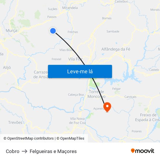 Cobro to Felgueiras e Maçores map
