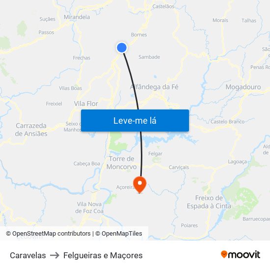 Caravelas to Felgueiras e Maçores map