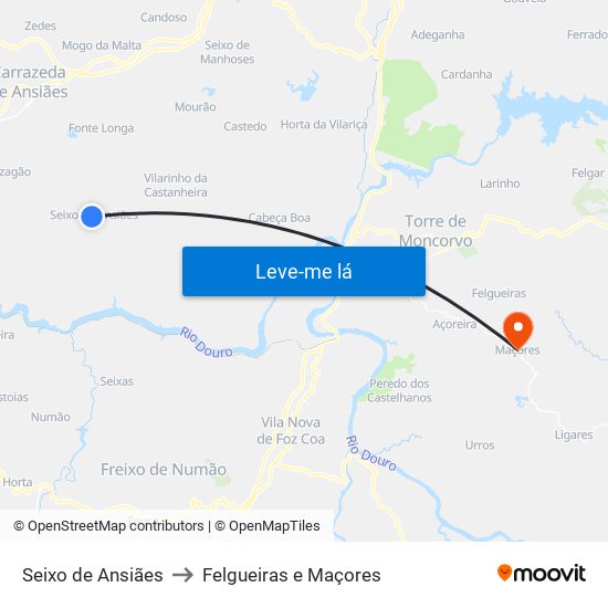 Seixo de Ansiães to Felgueiras e Maçores map