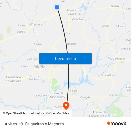 Alvites to Felgueiras e Maçores map