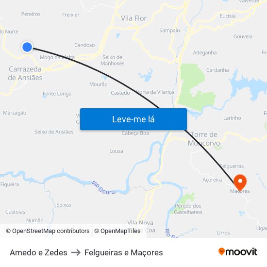 Amedo e Zedes to Felgueiras e Maçores map