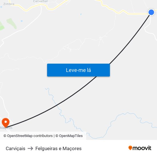 Carviçais to Felgueiras e Maçores map