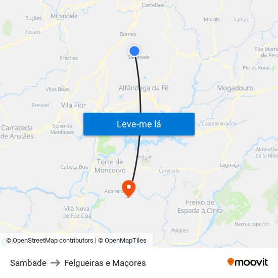 Sambade to Felgueiras e Maçores map