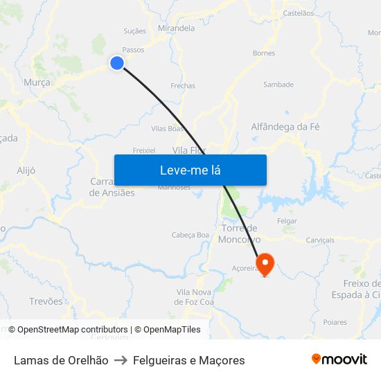 Lamas de Orelhão to Felgueiras e Maçores map