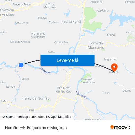 Numão to Felgueiras e Maçores map