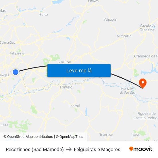 Recezinhos (São Mamede) to Felgueiras e Maçores map