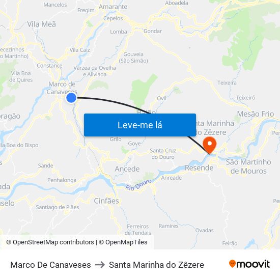 Marco De Canaveses to Santa Marinha do Zêzere map