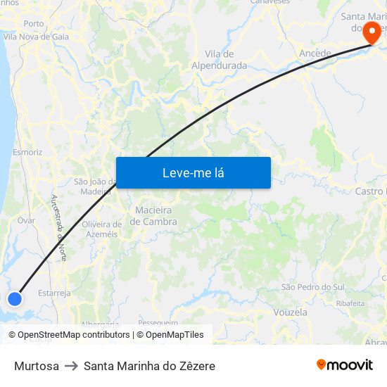 Murtosa to Santa Marinha do Zêzere map