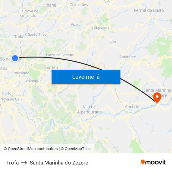Trofa to Santa Marinha do Zêzere map
