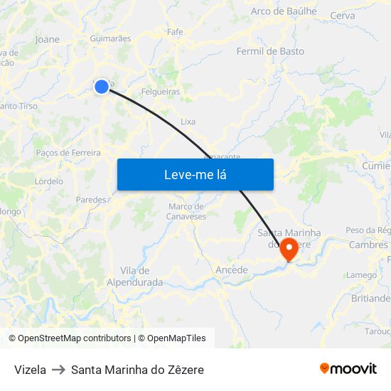 Vizela to Santa Marinha do Zêzere map