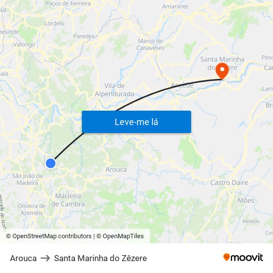 Arouca to Santa Marinha do Zêzere map