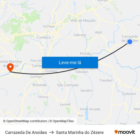 Carrazeda De Ansiães to Santa Marinha do Zêzere map