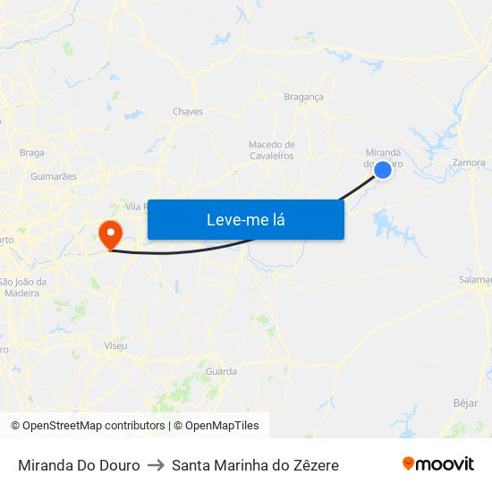 Miranda Do Douro to Santa Marinha do Zêzere map
