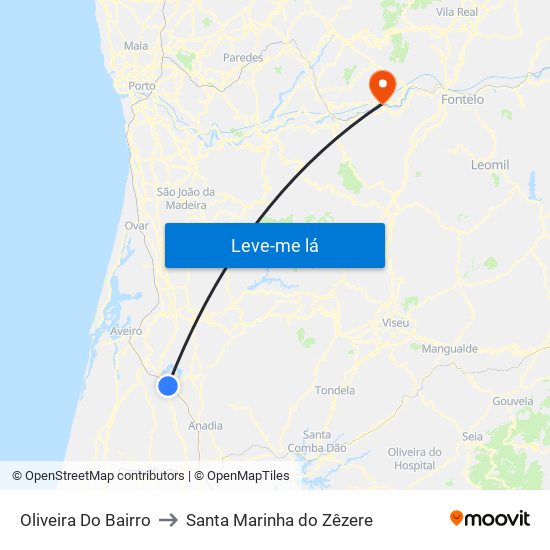 Oliveira Do Bairro to Santa Marinha do Zêzere map