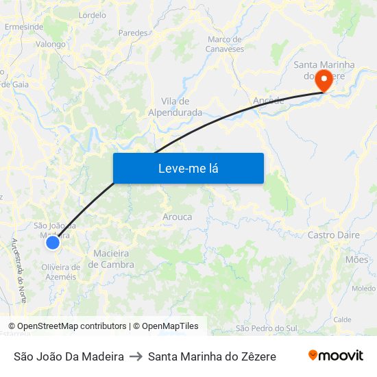 São João Da Madeira to Santa Marinha do Zêzere map