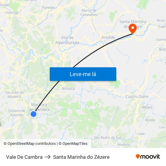 Vale De Cambra to Santa Marinha do Zêzere map
