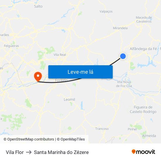 Vila Flor to Santa Marinha do Zêzere map