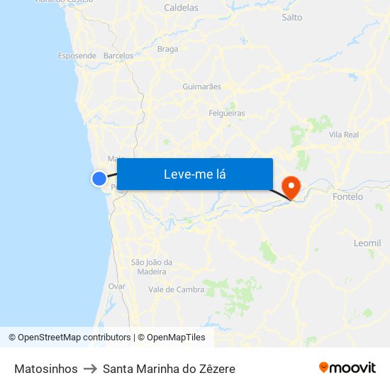 Matosinhos to Santa Marinha do Zêzere map