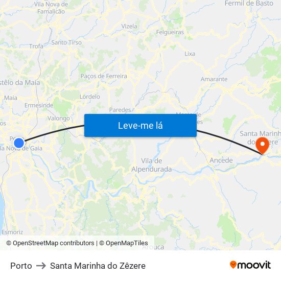 Porto to Santa Marinha do Zêzere map