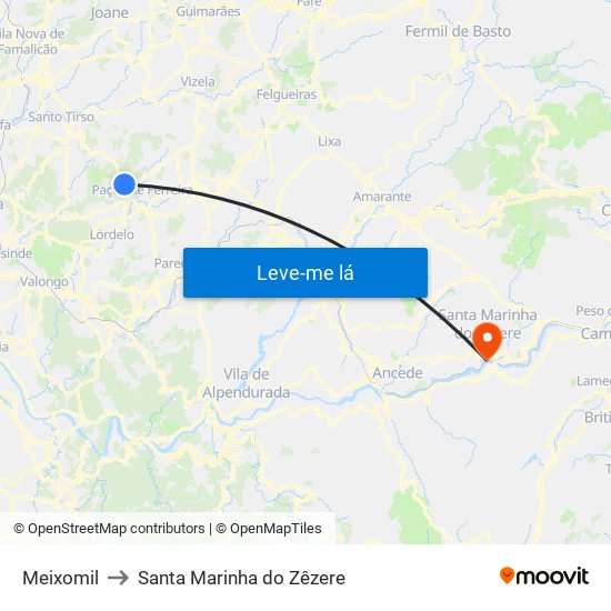 Meixomil to Santa Marinha do Zêzere map